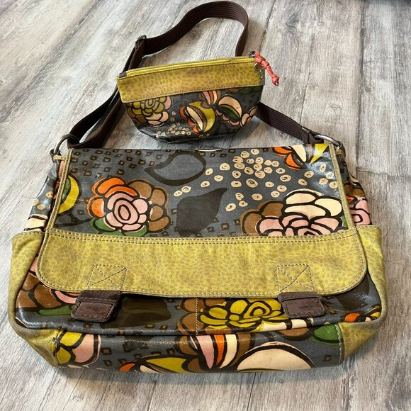 Vintage Fossil Keyper Messenger Bag with Mini Pouch, Yellow Multi/Floral - Picture 1 of 15